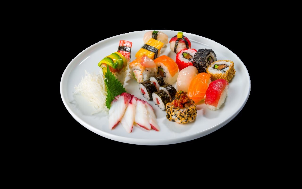 A plate of sushi and sashimi